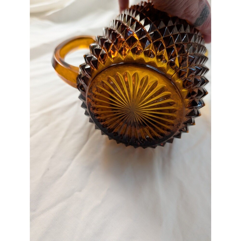 Vintage Amber Diamond Point Glass Pitcher Heavy Textured Retro MCM Style - Picture 5 of 5